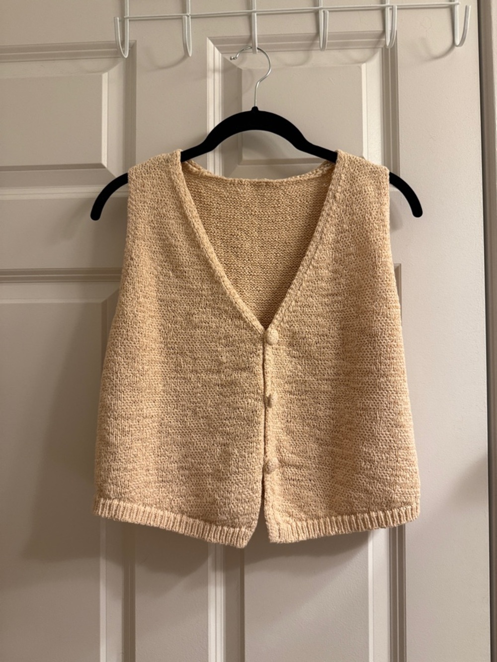 Vintage Classic V-Neck Cream Knit Button Vest